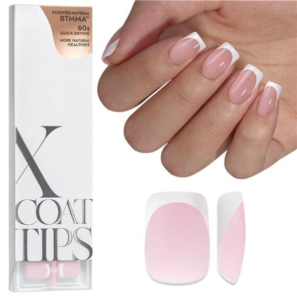 BTArtboxnails XCOATTIPS French Tip Nails - Short Press On Nails, 160 Pcs Pink - Picture 1 of 7